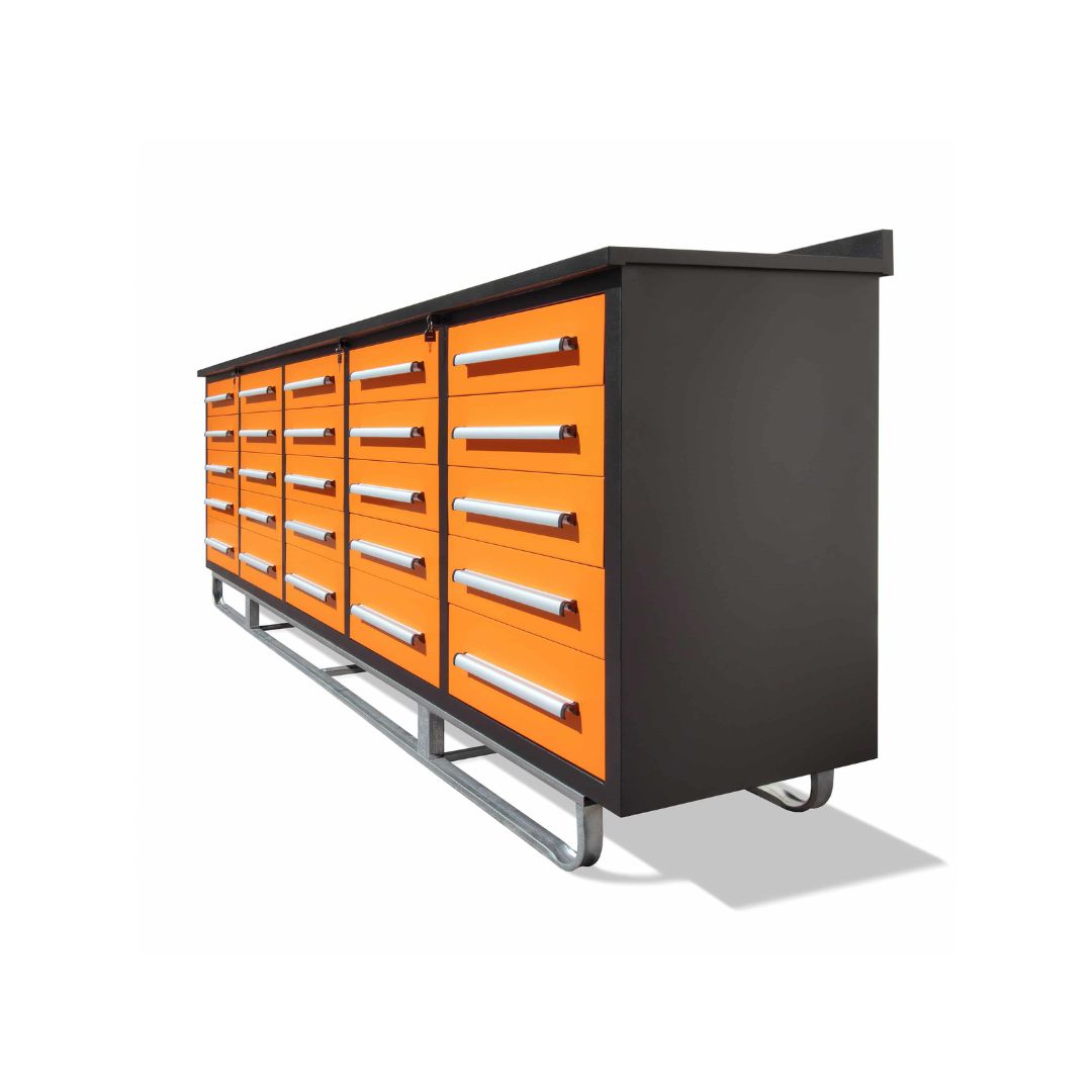 M&B | 10&rsquo; Workbench Cabinet with 25 Drawers - Port Shipping Containers